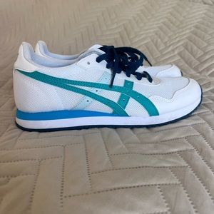 Asics White and Teal Athletic Shoes
